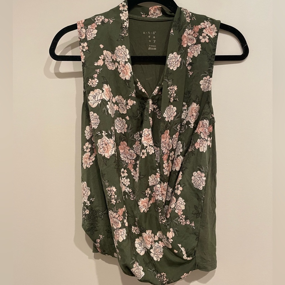 Green floral blouse